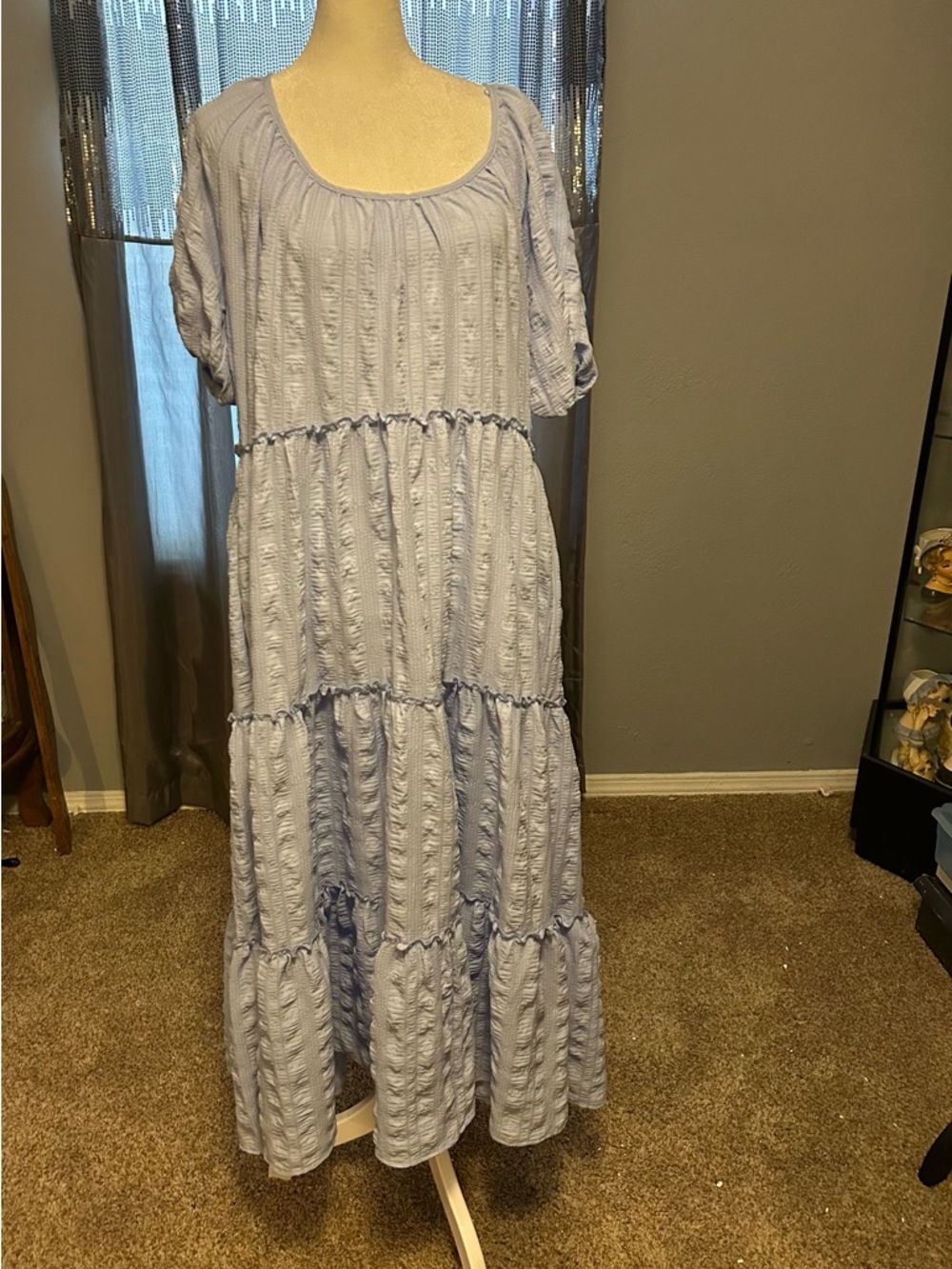 entro Light Blue Textured Tiered Maxi Dress